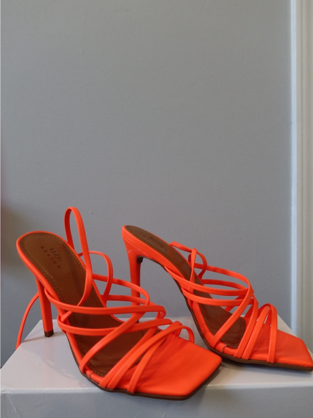 ASOS Bright Orange Strappy Square-Toe Stiletto Sandals